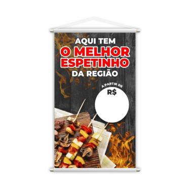 Imagem de Banner Melhor Espetinho Carne Preço Fundo Branco 60X40Cm