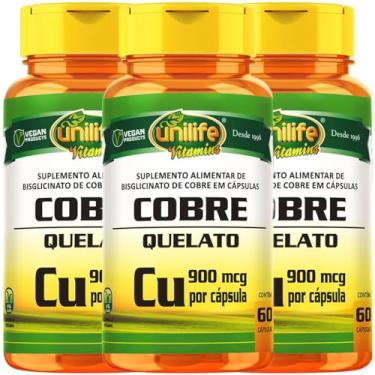 Imagem de KIT 3x Cobre Quelato - 60 Cápsulas 350mg - Unilife Vitamins