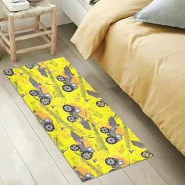 Imagem de Tapete de corredor amarelo cinza tratores tapete pequeno antiderrapante absorvente de água corredor tapete lavável 99 x 50 cm