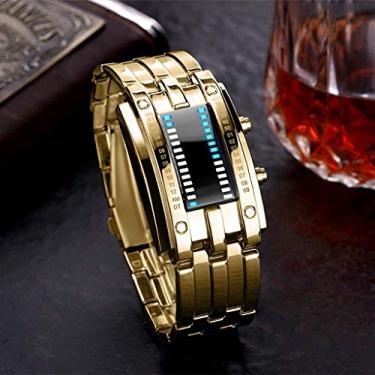 Imagem de Relógio de aço digital de luxo esportivo LED data pulseira relógio masculino de corda para mulheres sem bateria, Dourado, One Size, Digital, movimento de quartzo