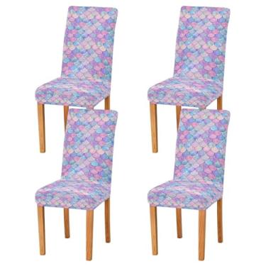 Imagem de JUNZAN Capa de mesa e cadeiras rosa azul brilhante 2 peças capa de cadeira elástica capas dobráveis para cadeiras dobráveis para cadeira Parson sala de jantar