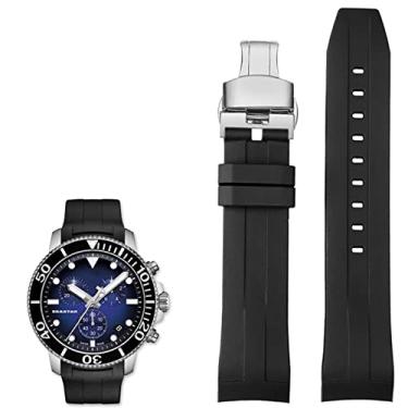 Imagem de UMCNVV Pulseiras de relógio de silicone de 22 mm para Tissot T120417 T120407 mostrador de quartzo borracha esporte masculino pulseira de relógio à prova d'água (cor: prata preta, tamanho: 22 mm)