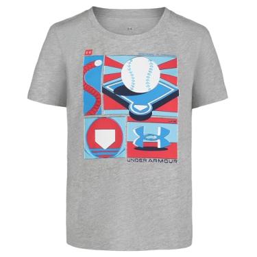 Imagem de Under Armour Camiseta masculina clássica com logotipo, estampa de marca de palavras e designs de beisebol, gola redonda, Beisebol cinza moderno, 4