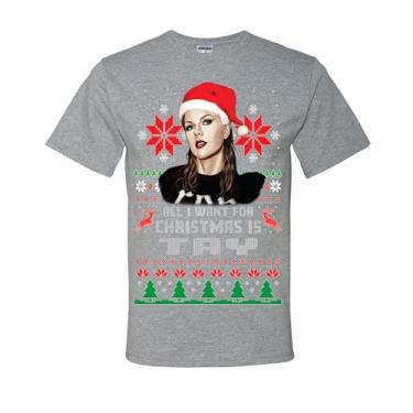 Imagem de wild custom apparel Camisetas feias de Natal All I Want for Christmas is Tay, Cinza mesclado, 3G
