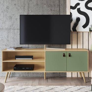 Imagem de Rack para TV até 55 Polegadas 2 Portas e Pés de Madeira Amber Genialflex Savana/Alecrim