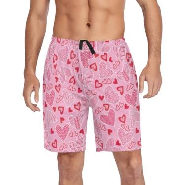Imagem de CHIFIGNO Calças de pijama masculinas, shorts de dormir atléticos casuais, calça de pijama masculina com bolsos e cordão, Corações rosa e vermelho, XXG