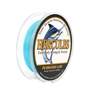 Imagem de Hercules Linha de pesca trançada super forte 4 fios super econômico de 1,8 kg a 2,3 kg Teste para água salgada, 109/328 / 547/1094 jardas (100 m / 300 m / 500 m / 1000 m), Diam# 0,08 mm - 0,55 mm Azul, 20LB(9.1KG)-0.20MM-109YDS(100M)
