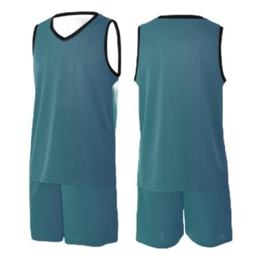 Imagem de CHIFIGNO Camiseta de basquete bege areia para adultos, camiseta juvenil PP-3GG, Dégradé azul, 3G