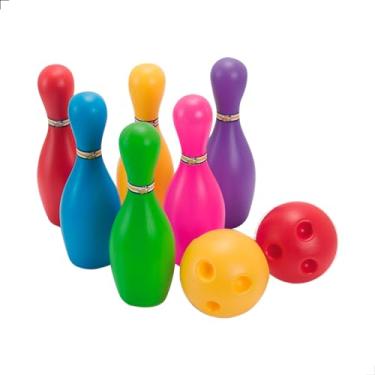 Imagem de Jogo de Boliche Infantil Brinquedo com 6 Pinos E 2 Bolas Colorido Conjunto Para Crianças e Família Multikids Educativo Bowling Kids Toys (Colorido)