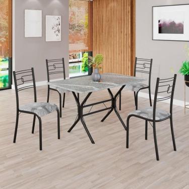 Imagem de Conjunto Sala de Jantar Mesa Retangular 100x60cm Tampo Granito Topázio 4 Cadeiras Paraty Paraopeba/ Preto Fosco