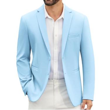 Imagem de COOFANDY Blazer masculino casual, jaqueta esportiva de malha leve com dois botões, Azul claro, P