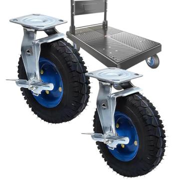 Imagem de Rodízio industrial fixo para serviço pesado, com rodízios giratórios de freios, roda de borracha, 2 peças, 15 cm, 20 cm, 20 cm, 20 cm, rodízio de transporte de carrinho, preenchido com ar