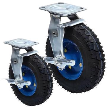 Imagem de Rodízios industriais resistentes giratórios, com freios, rodízios silenciosos, roda de pé de substituição de carrinho, rodízio fixo, pacote com 2, roda de borracha, 15 cm, 20 cm, 25 cm