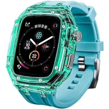 Imagem de SCHIK Kit de modificação capa protetora transparente pulseira de borracha para Apple Watch de 45 mm e 44 mm, capa de relógio colorida de designer com pulseira de borracha para iWatch 8 7 6 5 4 SE