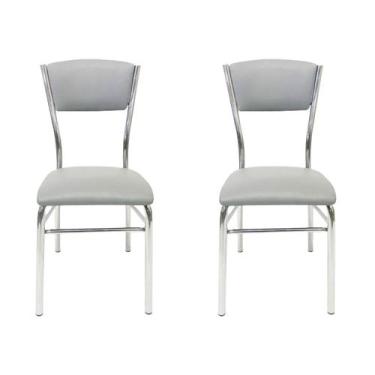 Imagem de Kit 2 Cadeiras De Cozinha Com Reforço Cromada Assento E Encosto Cinza