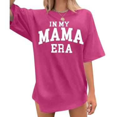 Imagem de Camiseta Mamãe Feminina: Camisetas Grandes Mamãe Modernas Camisetas Soltas Casuais de Verão Estampa de Letras Tops de Manga Curta, rosa, P