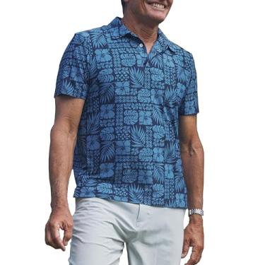 Imagem de Reyn Spooner Camisa polo masculina com estampa havaiana, Tropical Tapa - Azul-marinho, 3G