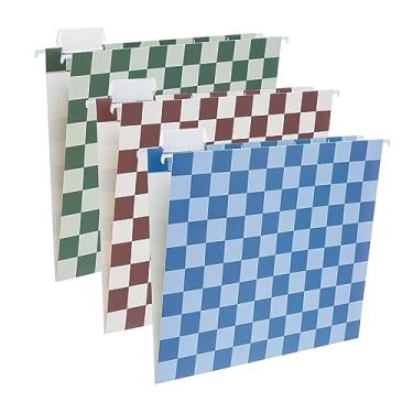 Imagem de Y YOMA Pacote com 6 pastas de arquivo decorativas tamanho carta tabuleiro de damas organizador de pastas de arquivo bonito para arquivo, escritório, casa, com abas ajustáveis de corte 1/5, cor