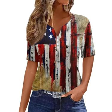 Imagem de Camiseta feminina com bandeira dos EUA 4 de julho, camiseta Memorial Day, camisetas listradas, roupas de verão, Rosa choque, XXG