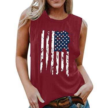 Imagem de Regatas de verão para mulheres, blusas de 4 de julho, camiseta estampada com bandeira dos EUA, camiseta de festa de dia independente, Vinho, GG