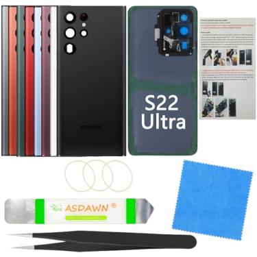 Imagem de Substituição de vidro para Galaxy S22 Ultra com lente de câmera pré-instalada + todo o adesivo + manual de instalação + ferramentas de reparo para Samsung Galaxy S22 Ultra 5G SM-S908 todas as