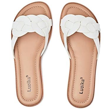 Imagem de Luoika Sandálias femininas de largura larga, sandálias casuais confortáveis com alça para o verão e praia., Branco 712, 11.5 X-Wide