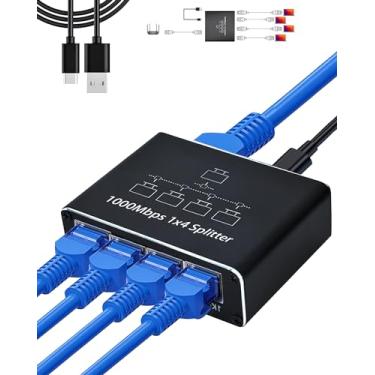 Imagem de LIEZHUA Divisor Ethernet 1 a 4 - Divisor de rede com cabo de alimentação USB, adaptador divisor de Internet RJ45 1000Mbps de alta velocidade para cabo Cat 5/5e/6/7/8 [4 dispositivos em rede