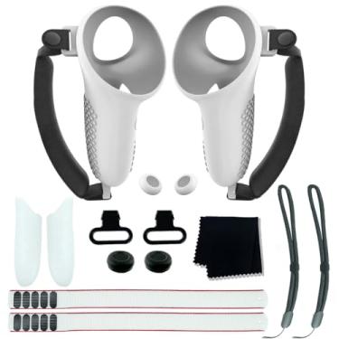 Imagem de Compatível com pacote de acessórios Meta 3 Kit de substituição de tampa de bateria com 1 par de tampa de punhos de controlador com alça articulada ajustável para controlador Meta Quest 3/836