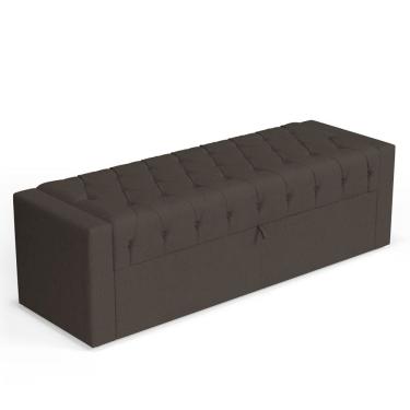 Imagem de Calçadeira Báu Casal Padrão Atena 140cm Capitonê Linho Cacau - Desk Design