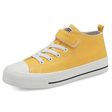 Imagem de DSWED Tênis infantil para meninos e meninas sapatos de lona casuais leves tênis clássico com alça ajustável, Amarelo, 5 Big Kid