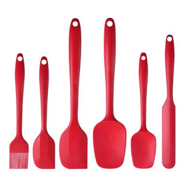 Imagem de MaxDare Conjunto de colheres e espátulas de silicone, design de peça única, resistente ao calor, pode ser lavado na lava-louças, utensílio de cozinha para assar, mexer, borracha de grau alimentício sem BPA, conjunto de 6, vermelho