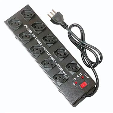 Imagem de Filtro de Linha Metálico Chapa 10 Tomadas Espaçadas Fusivel