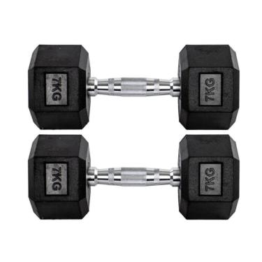 Imagem de Par Halteres 7kg + 7kg Dumbbell Sextavado Emborrachado Pegada Cromada Gallant (GDb07F3B-Pt)