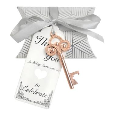 Imagem de Aokbean 50 peças de abridor de garrafa com chave de esqueleto, lembrancinhas de festa de casamento, conjunto de presente de lembrança para convidados, caixa de doces, acompanhante, etiqueta de