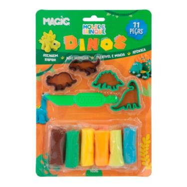 Imagem de Kit de Massa de Modelar Dinos Magic Kids Molde e Brinque 11 Peças