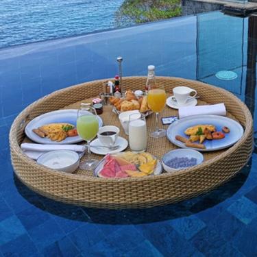 Imagem de Bandejas de servir flutuantes Mesa redonda, bóias de piscina para adultos para bancos de areia, spas, banhos e festas | Bandeja flutuante para piscina servindo bebidas, comida na água, damas