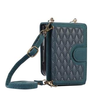 Imagem de Couro crossbody longo cordão carteira caso para samsung galaxy z flip 5 4 3 flip5 flip4 cartões titular saco capa de telefone, verde, para samsung z flip 4