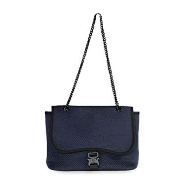 Imagem de POPUPS Bolsa tiracolo com aba da marca - Neoprene, alças ajustáveis, resistente à água, lavável na máquina, bolsa de ombro feminina, Azul escuro, Bolsa transversal com aba