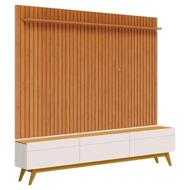 Imagem de Rack Bancada Classic 3 Gavetas Com Painel Para Tv Suspenso Ripado Loft 2.2 Off White Nature - Imcal