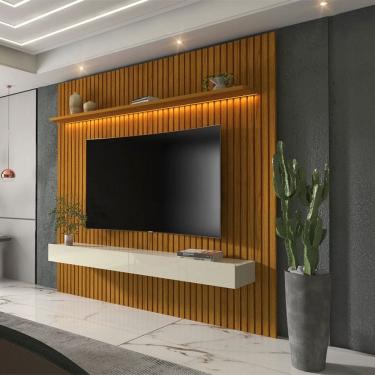 Imagem de Painel para TV Até 85 Polegadas Nobre Ripado 2 Gavetas 100% Mdf com Led Naturale/Off White - Gelius
