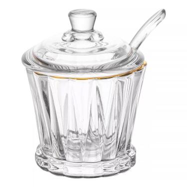 Imagem de Açucareiro de Cristal com Tampa e Colher com Fio de Ouro Radial 210ml 220383 - Lyor