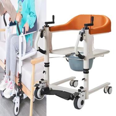 Imagem de Cadeira TransferêNcia Paciente Multifuncional,Abertura E Fechamento De 180 ° / Altura AjustáVel, Ferramenta Para Cuidados Com Idosos (DobráVel),Com Vaso SanitáRio E Almofada,Cadeira Banho Transporte