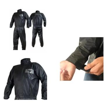 Imagem de Capa Roupa Chuva Vestimenta Vestuário Jaqueta Calça Fly Pvc Preta Moto