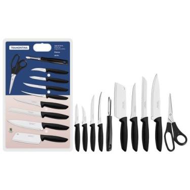 Imagem de Kit Facas Inox Plenus Cabo em Polipropileno Preto 10 Peças Tramontina