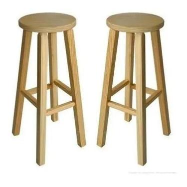 Imagem de Kit 2 Banqueta Alta Hardman Madeira Natural Assento Redondo - Hardman 