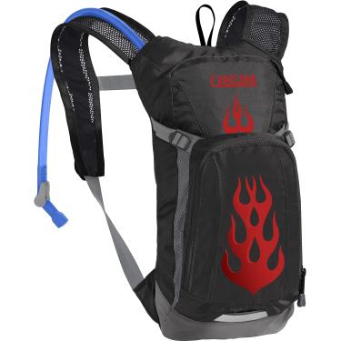 Imagem de Mochila de hidratação infantil CamelBak Mini M.U.L.E. para caminhadas, 1,5 litro, Black/Flames, 1155003000