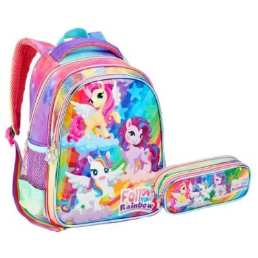 Imagem de Kit Mochila e Estojo Escolar Infantil Unicórnio - Denlex
