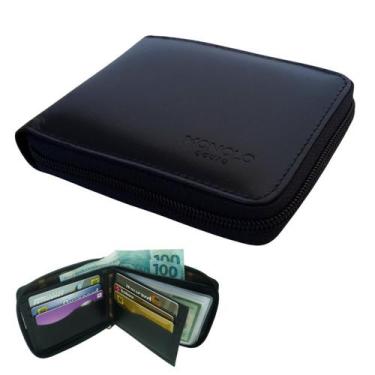 Imagem de Carteira Masculina de Couro Legítimo Grande Ziper externo Completa exe