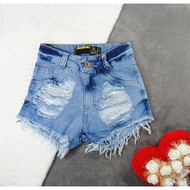 Imagem de Short Jeans Hot Pants Feminino Bermuda Cintura Alta Destroyed Desfiado