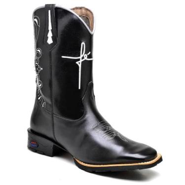 Imagem de Bota Country Texana Masculina Couro Bordado Fé Cano Alto - Fakcini, Pr